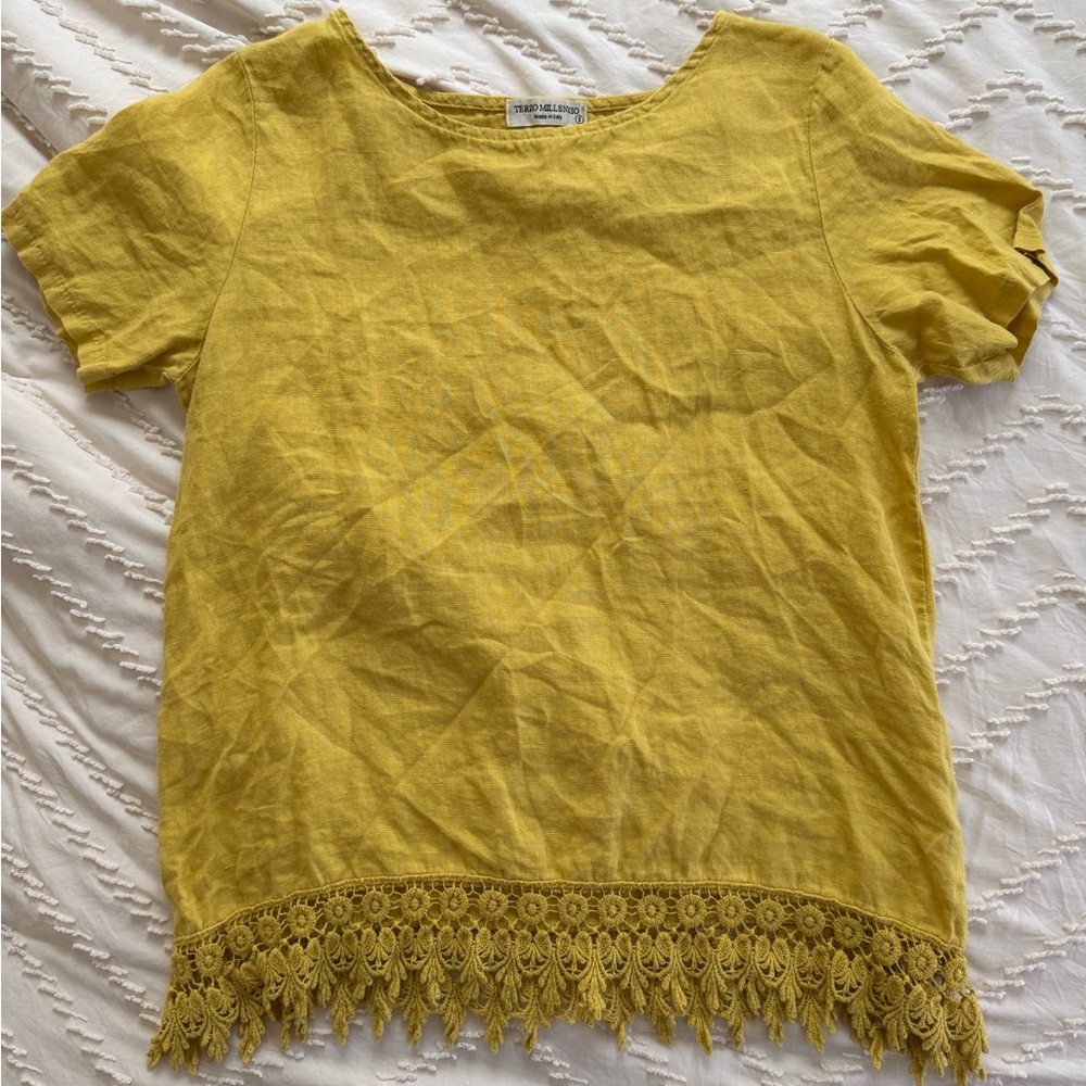 Yellow Lace Hem Top